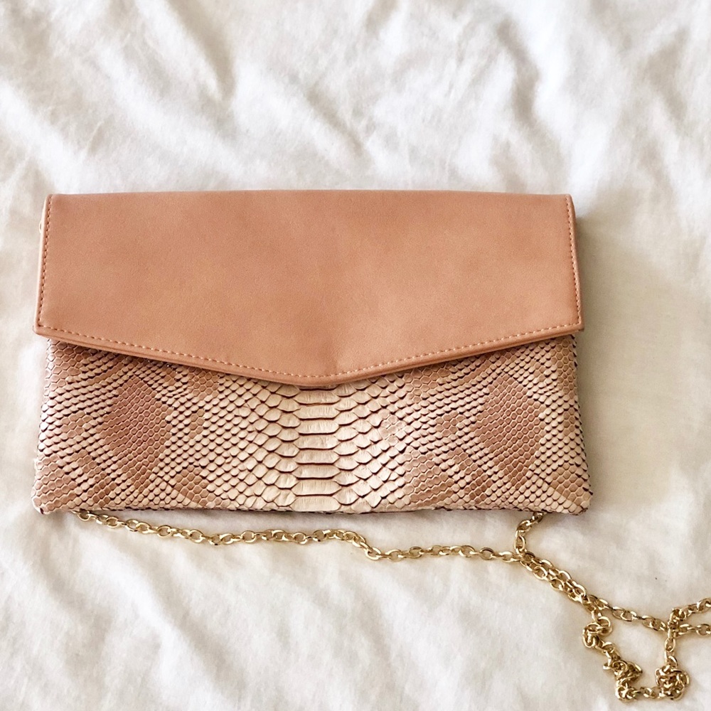 Blush Pink Clutch Purse with Snakeskin Effect